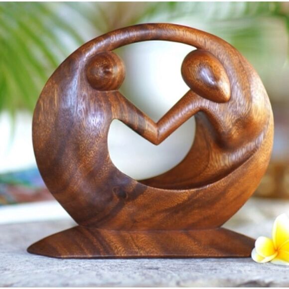 Vintage Hand Carved Suar Wood Sculpture 